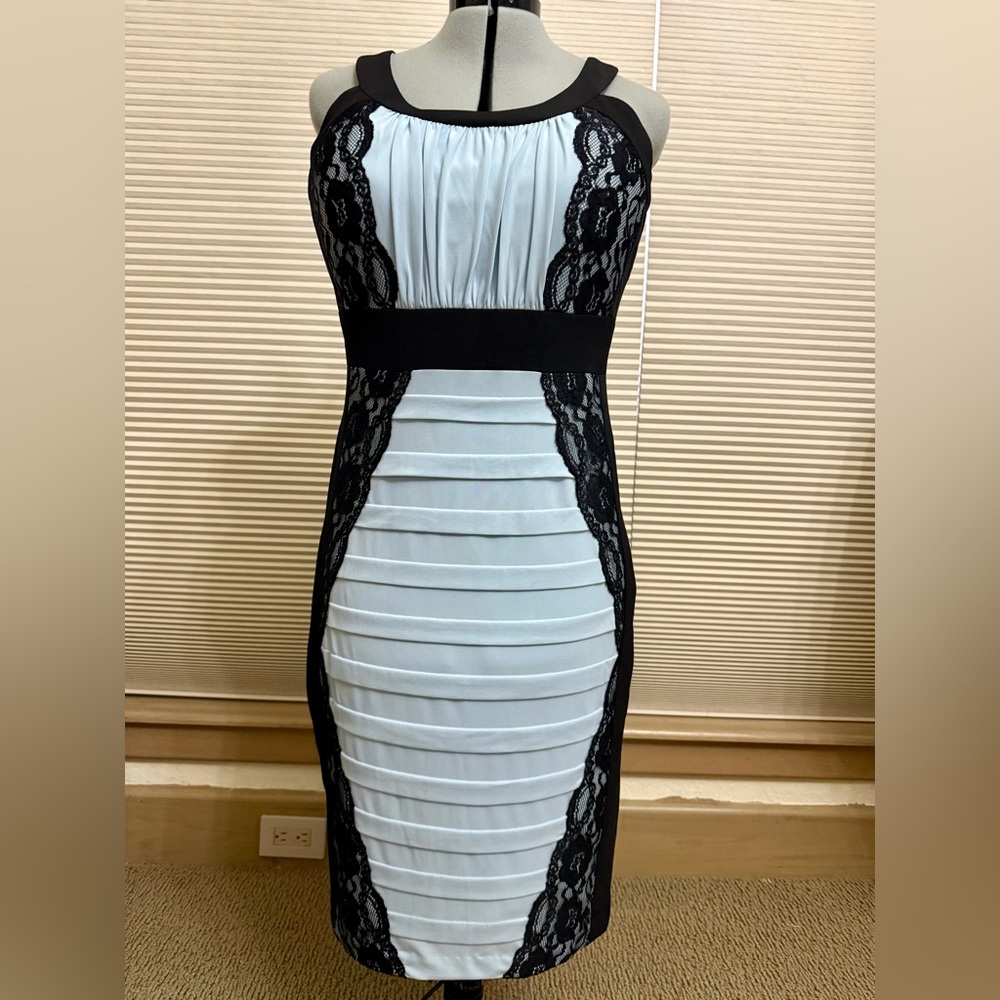 JAX Bodycon Blue with Black Lace Dress